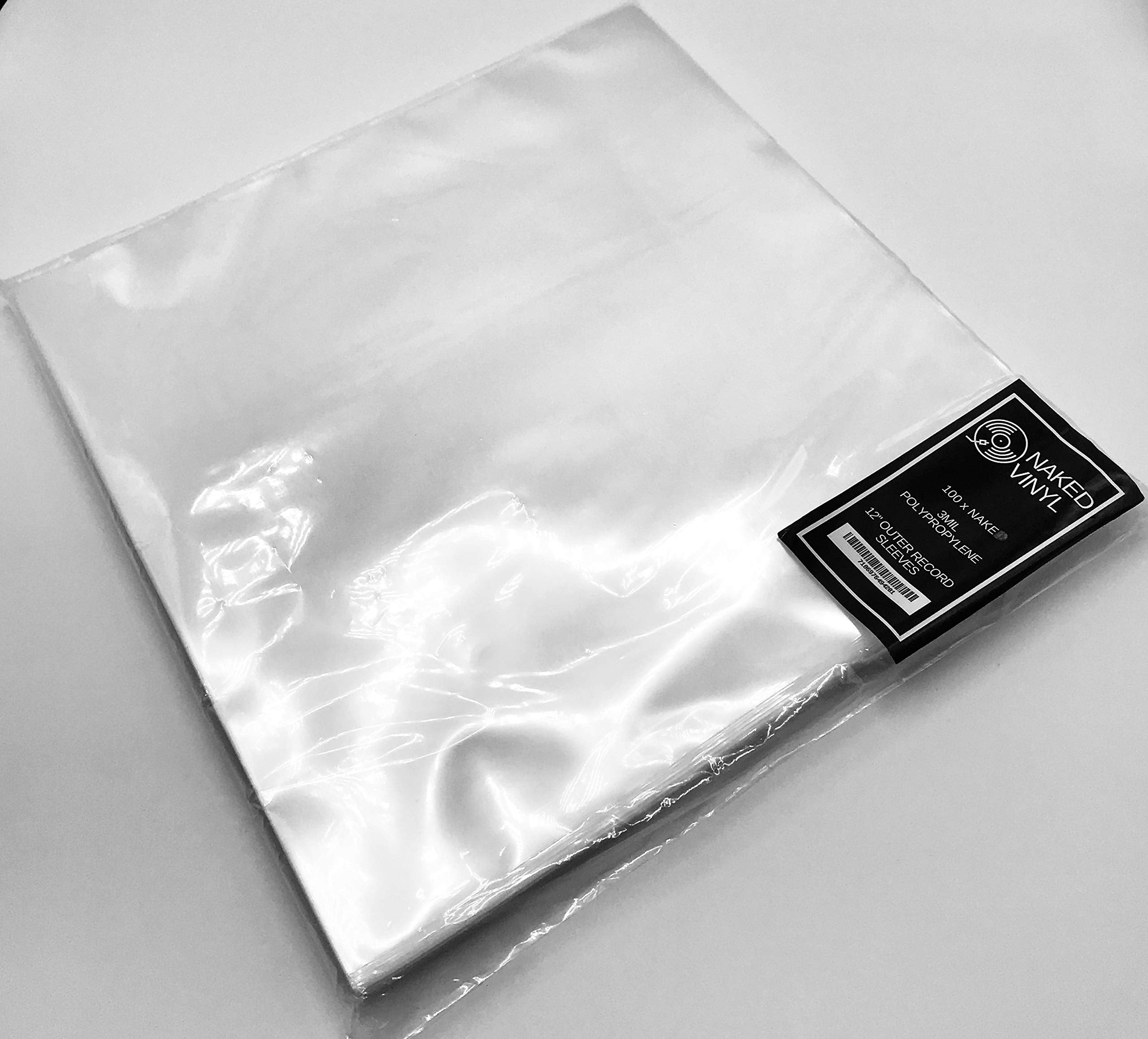 Naked Vinyl 100 Outer Sleeves - 12" LP Record Covers, 3 Mil Polypropylene