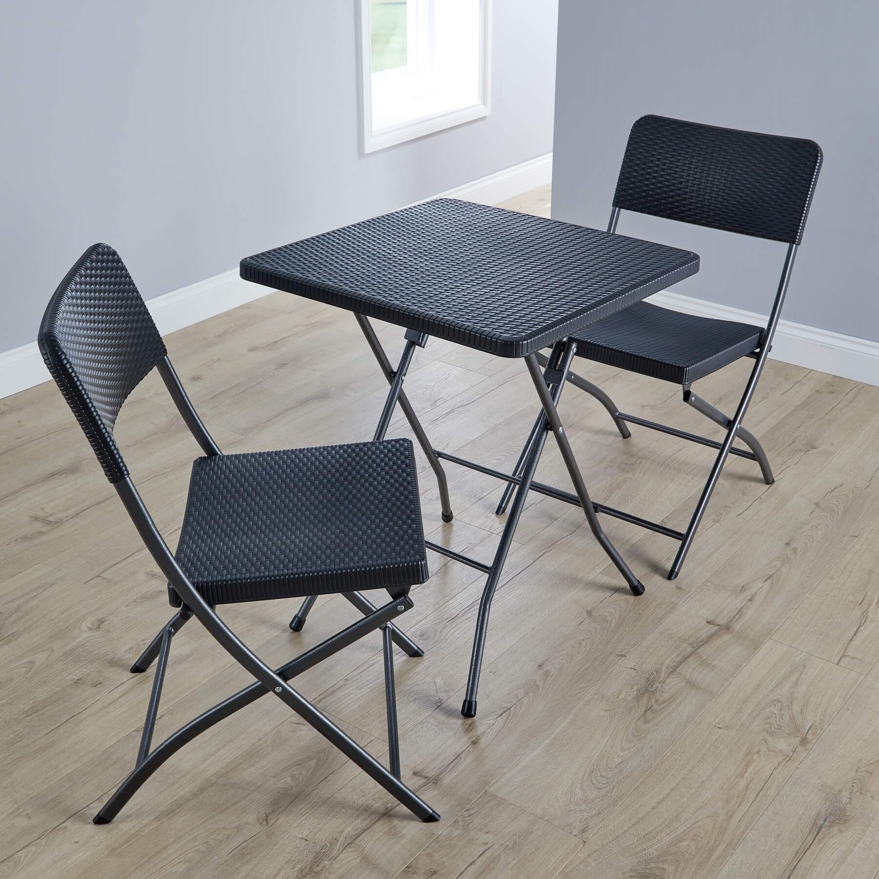 Home Source 3-Piece Folding Bistro Set | Black Steel & HDPE Patio Set