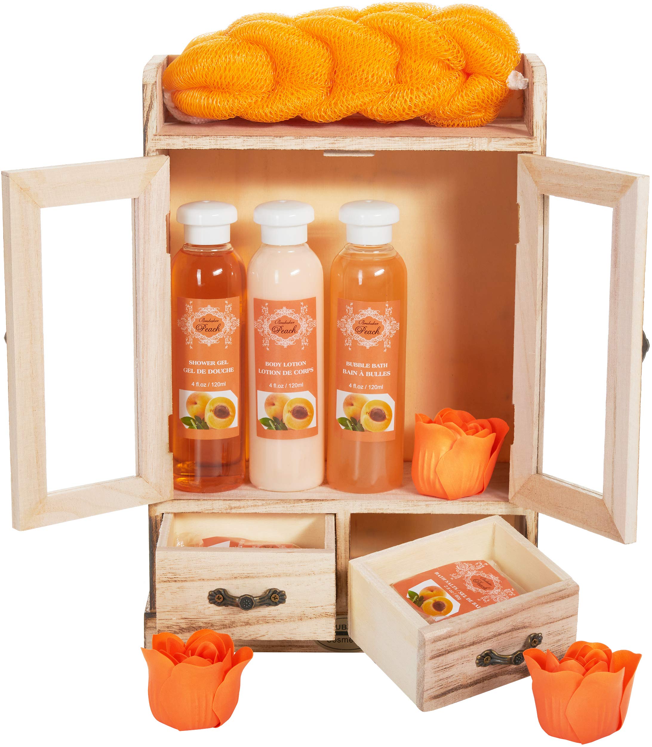 BRUBAKER Cosmetics Peach Bath and Body Gift Set - 10 Piece Spa Kit