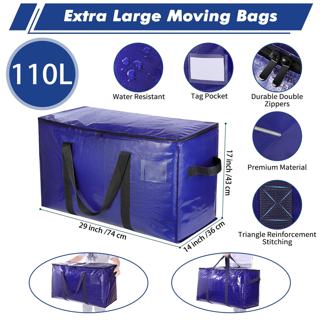 Uhogo 6 Pack Heavy Duty Moving Bags – 110L Waterproof Storage Totes