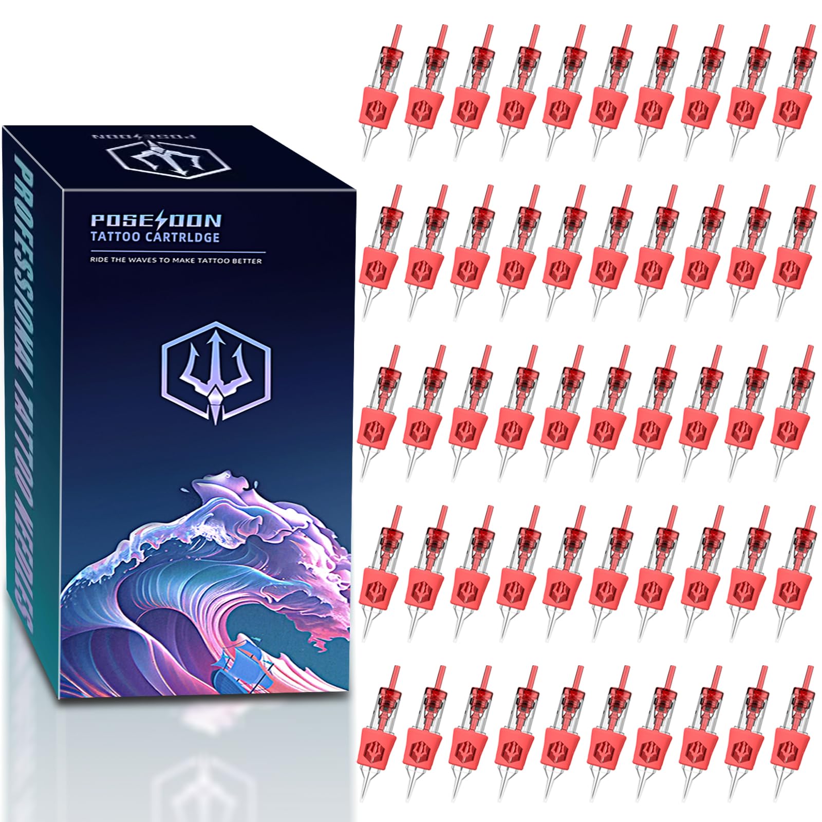 POSEIDON 50PCS Mixed Size Tattoo Cartridge Needles with Safety Membrane