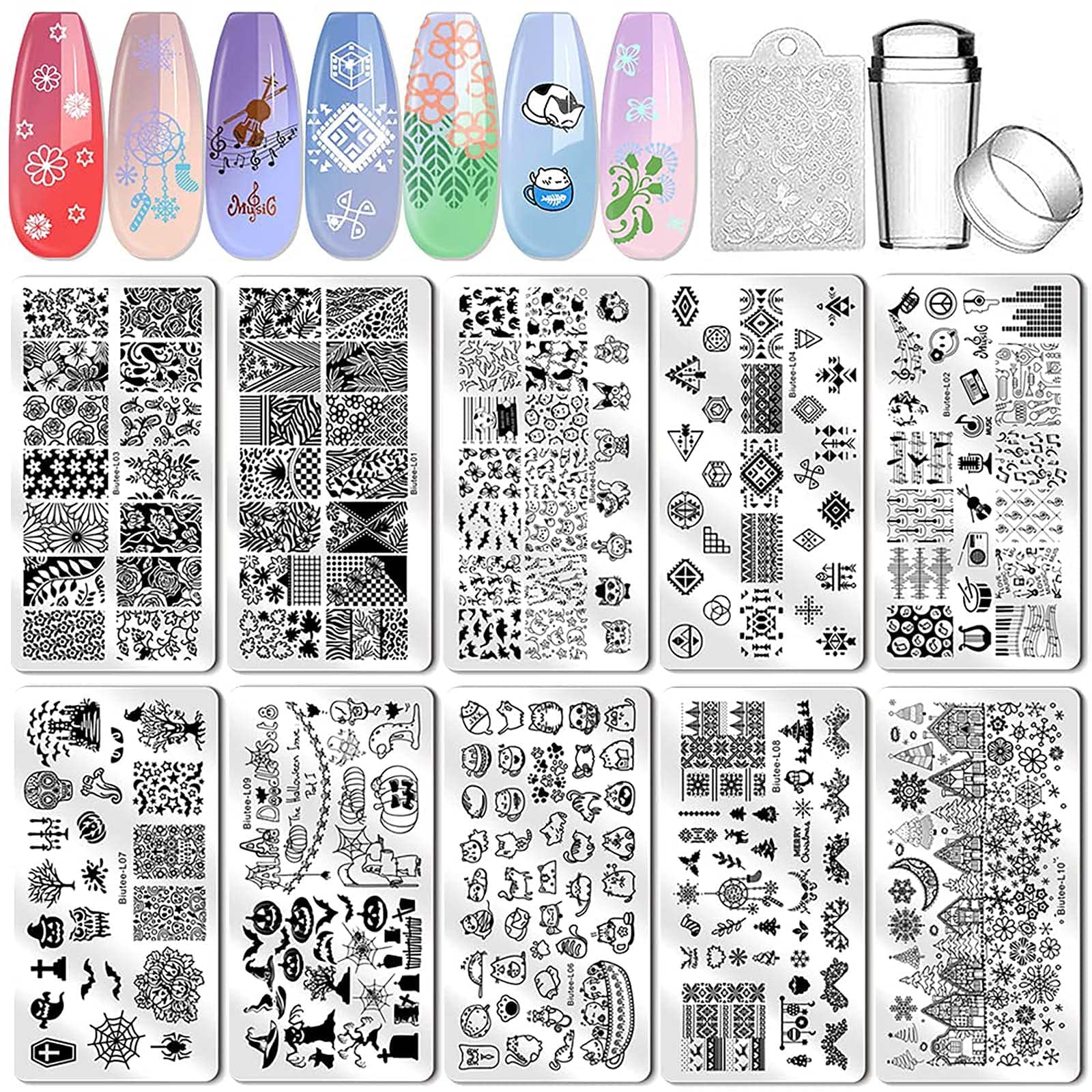 Biutee 10 PCS Nail Stamping Kit – Geometric Stainless Steel Plates