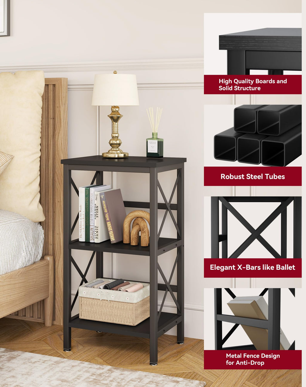 YMYNY 3-Tier Industrial Bookcase | Metal Storage Rack & Microwave Shelf