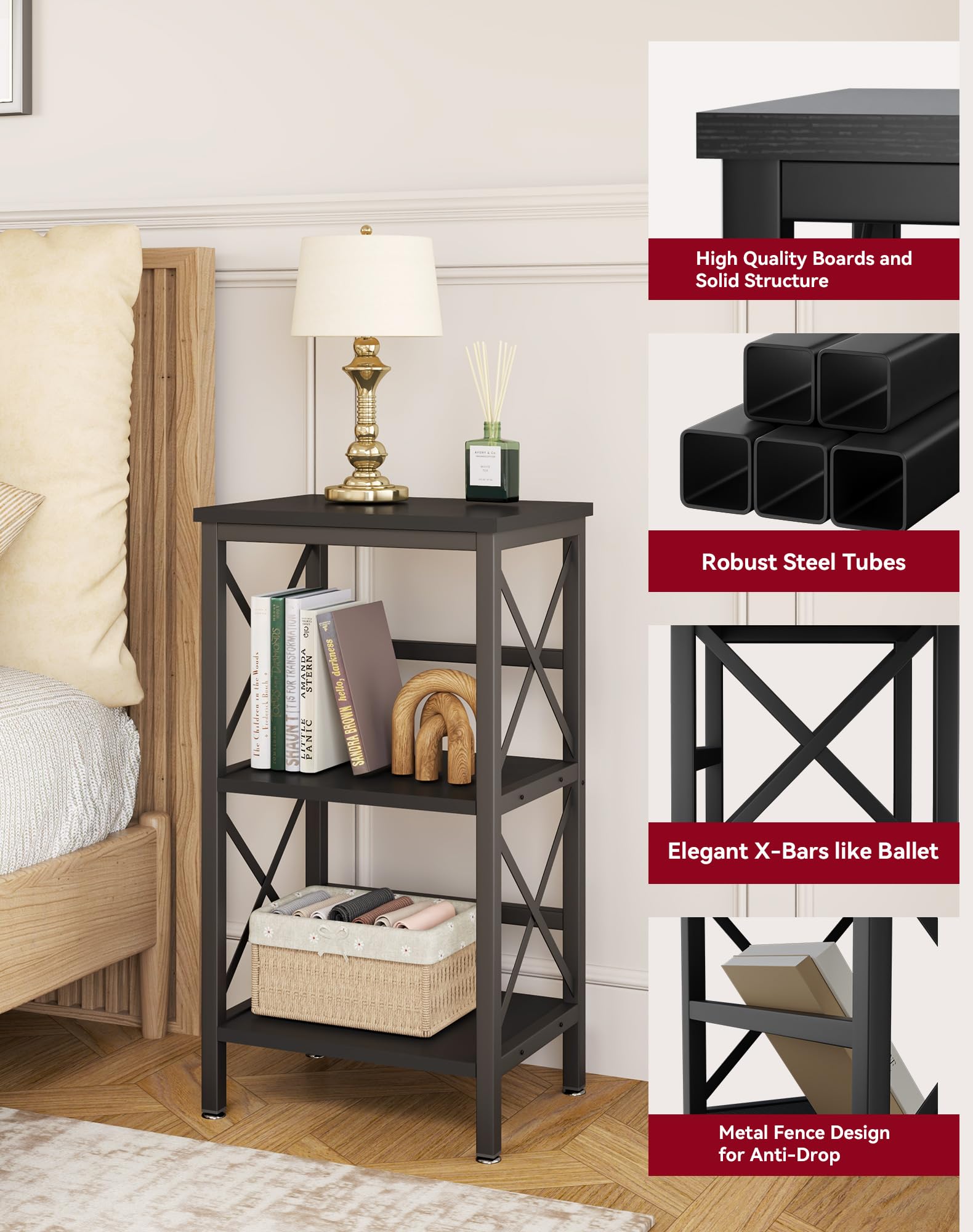 YMYNY 3-Tier Industrial Bookcase | Metal Storage Rack & Microwave Shelf