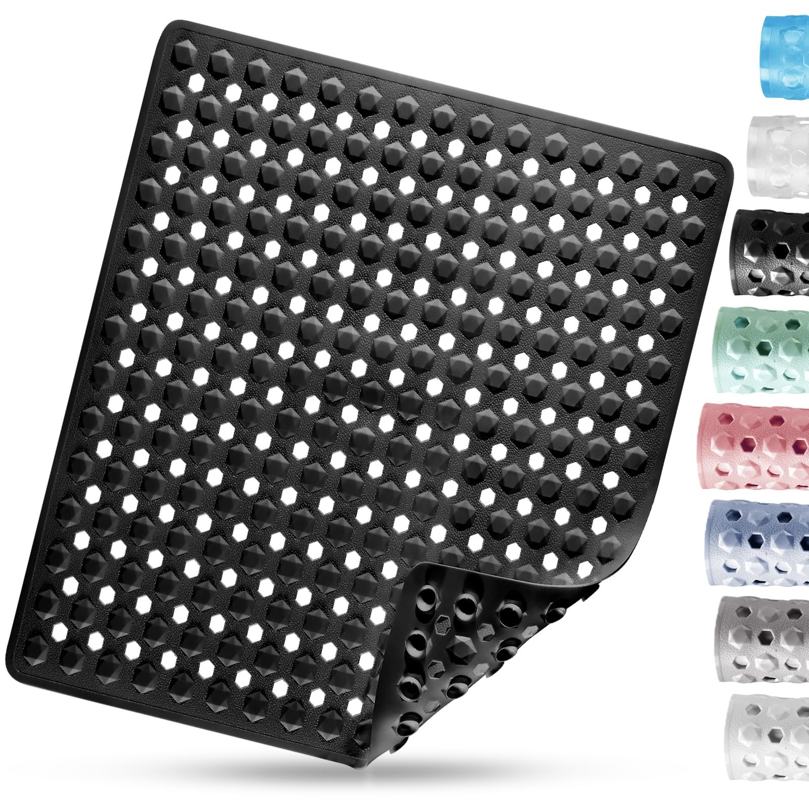 DOPROP Non-Slip Shower Mat – 53x53cm Black PVC Anti-Mould Bath Mat