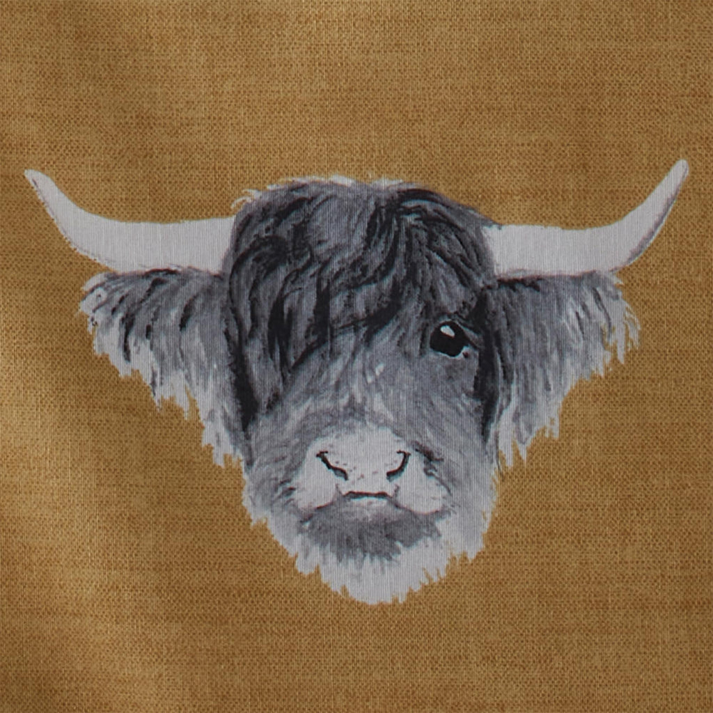 Fusion Highland Cow Reversible Duvet Cover Set – Ochre Yellow – Super King