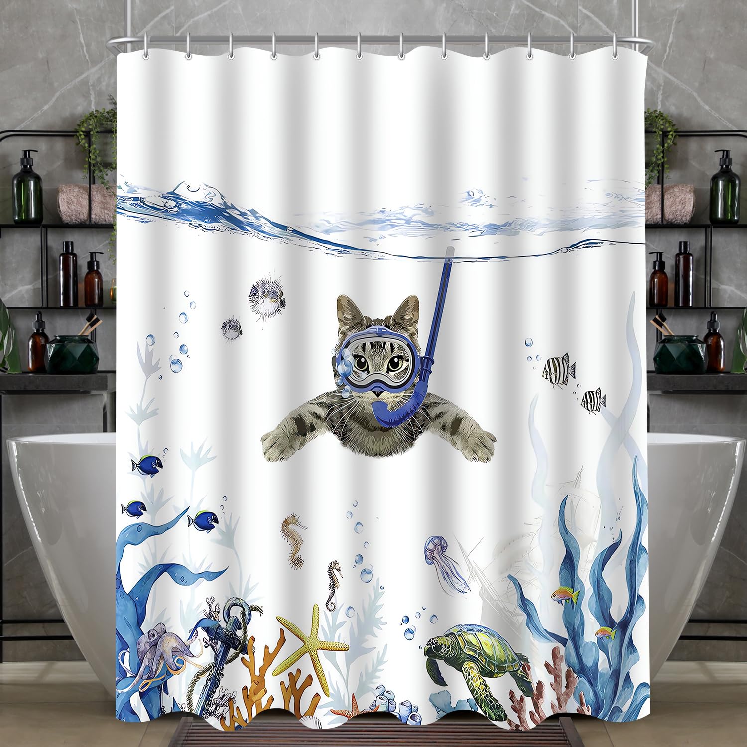 Lerores Cat Shower Curtain – 200x200cm Anti-Mould Waterproof Polyester