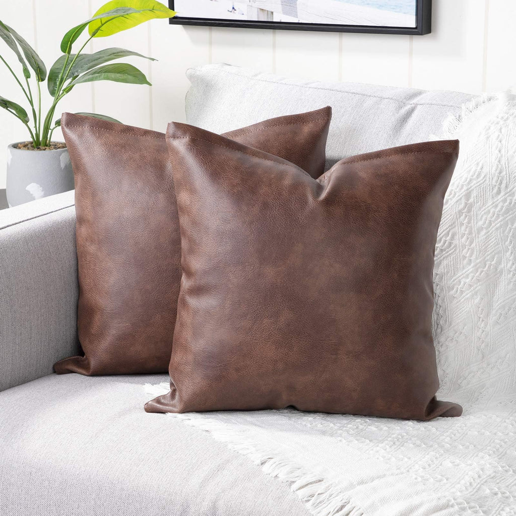 YAERTUN Faux Leather Throw Pillow Covers - Set of 2 Modern 24x24 Cases