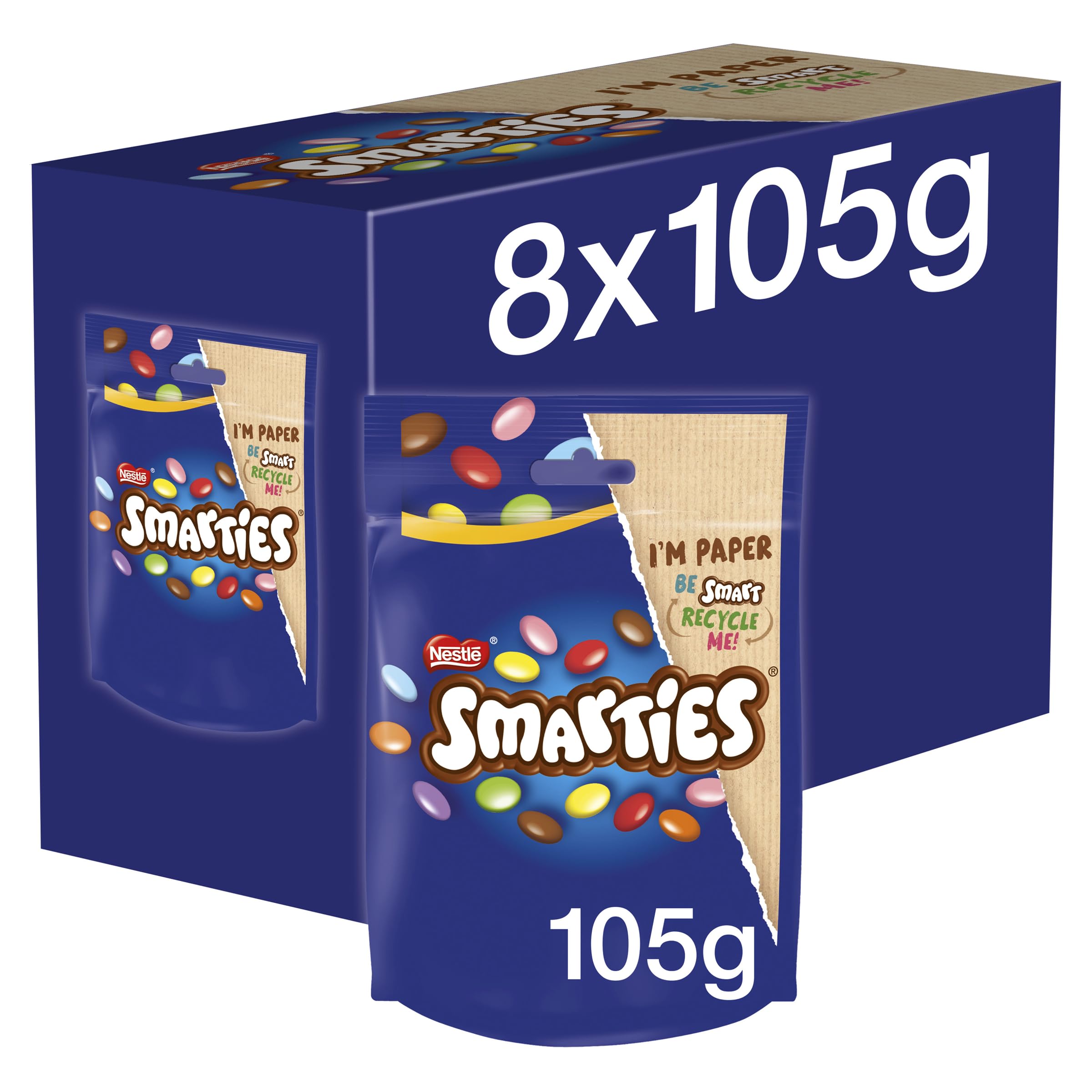 Smarties Milk Chocolate Sharing Bag - 105g (Pack of 8) | Nestlé