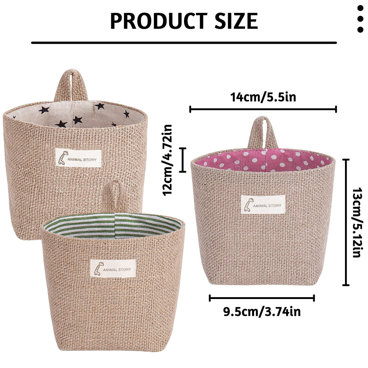 Fahibin Cotton Linen Storage Basket Bag,3pcs Hanging Small Foldable Storage Basket Bag with Handle, Foldable Organizer Decorative Bag for Toys, Keys - image 2