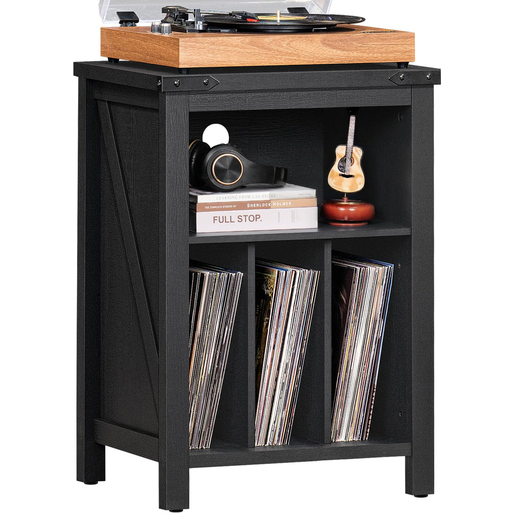 LELELINKY Record Player Stand with Vinyl Record Storage,Black - image 1