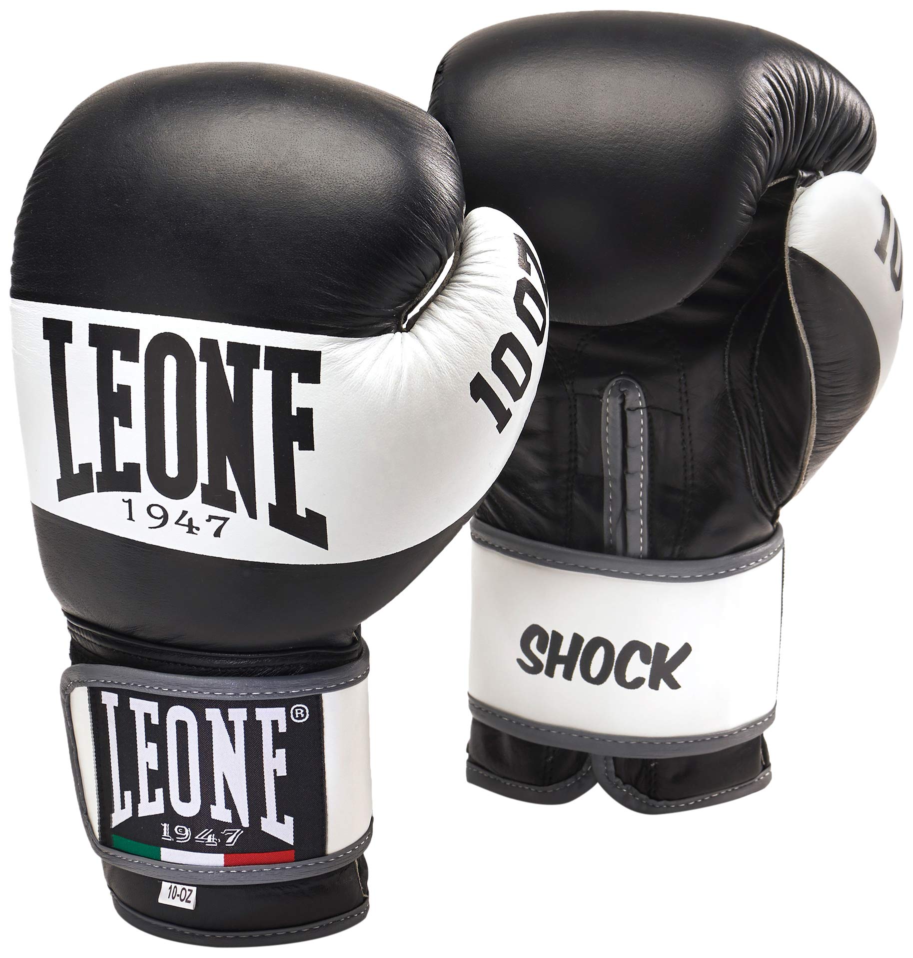 Leone 1947 Shock Boxing Gloves | Black Leather Sparring Gear | 12 OZ