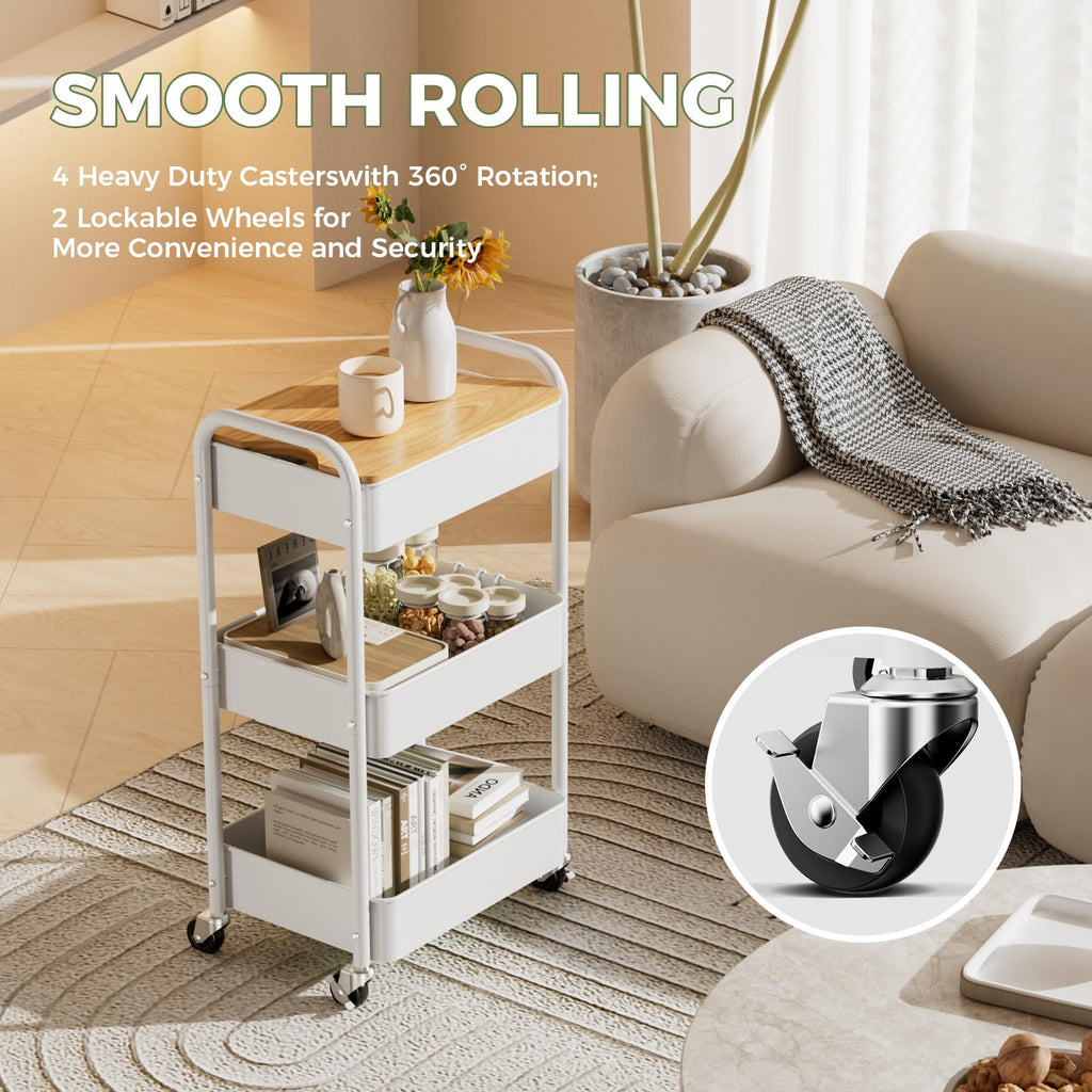 Shrivee 3-Tier Rolling Cart with Table Top, Serving Trolley, Metal Rolling Utility Trolley, Shelf on Wheels, Shelf, Organiser, Kitchen Shelf - image 5