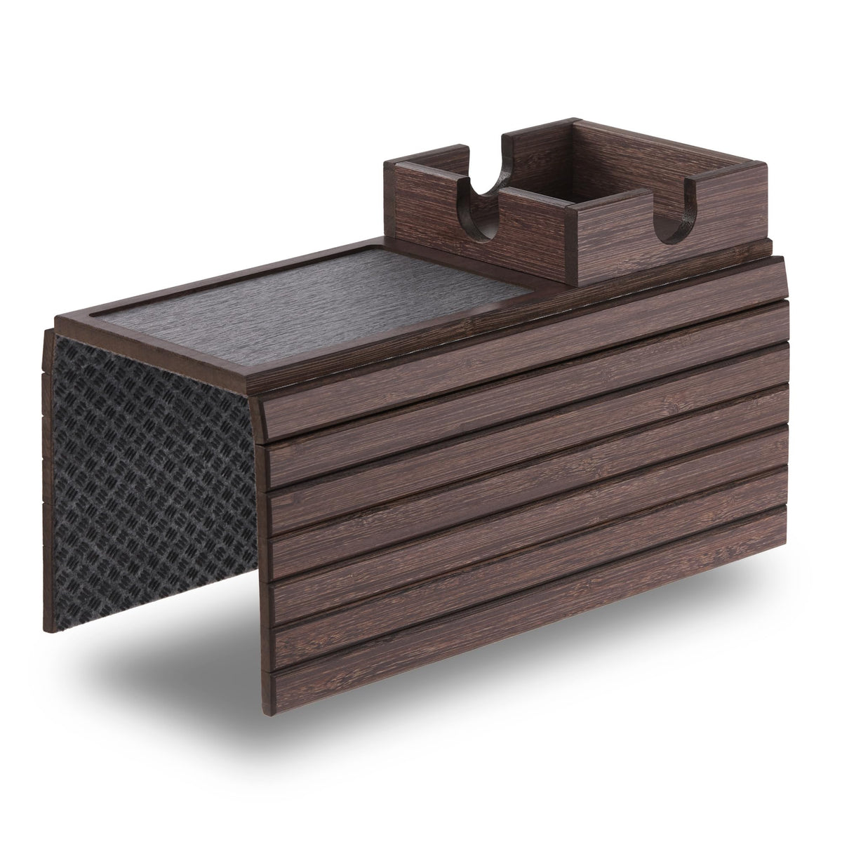 DETOR Sofa Arm Tray with Cup Holder, Walnut Finish, Fits Armrest 14cm + - image 1