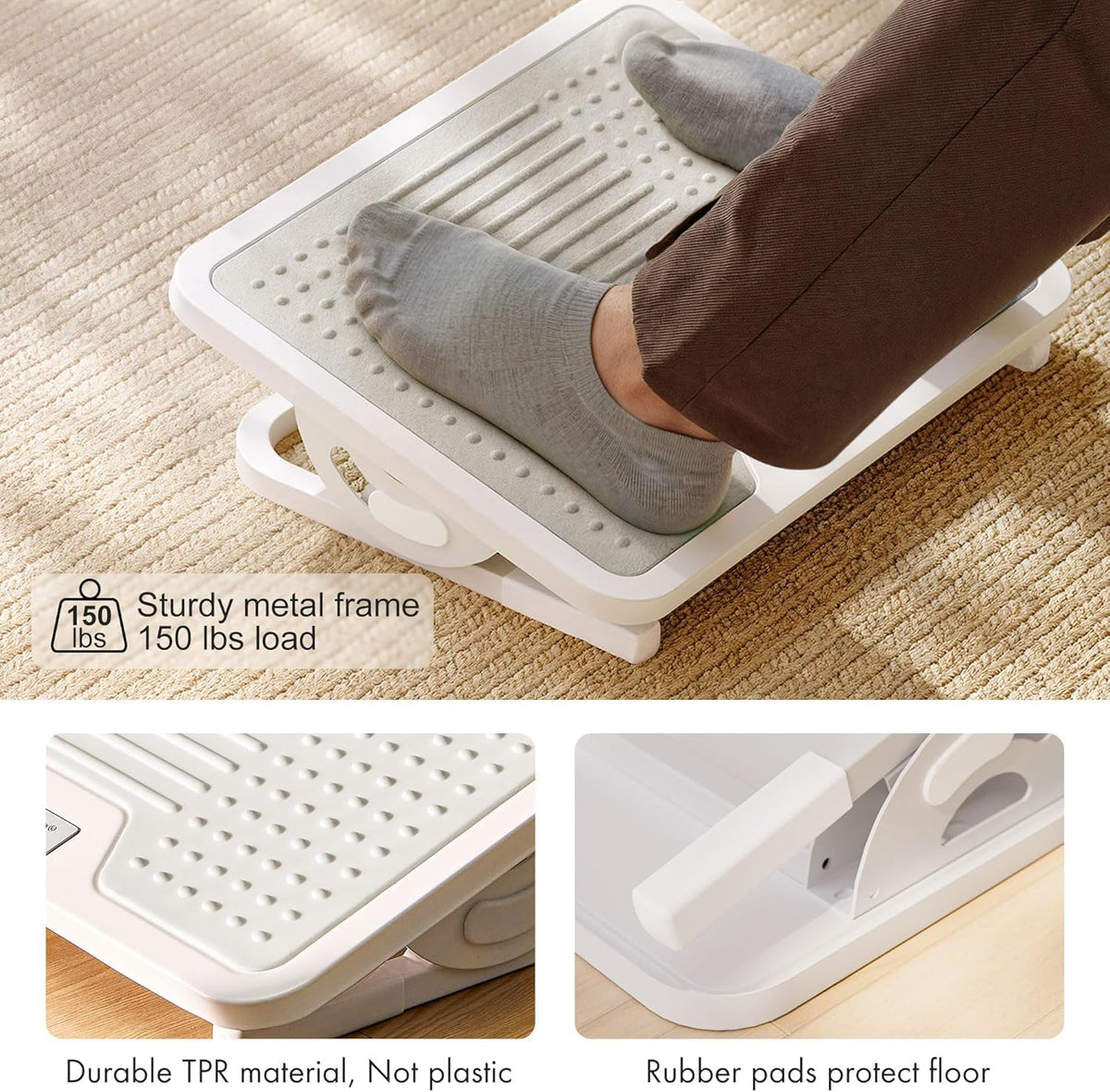 EUREKA ERGONOMIC Adjustable Footrest with Massage Surface, Office Desk Footstool for Office and Home, Light Grey - image 5