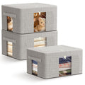 AIOR 3PCS 100L Clothes Storage Bags with Metal Frame, Foldable Fabric Storage Boxes with Clear Windows for Blankets Bedding Comforters