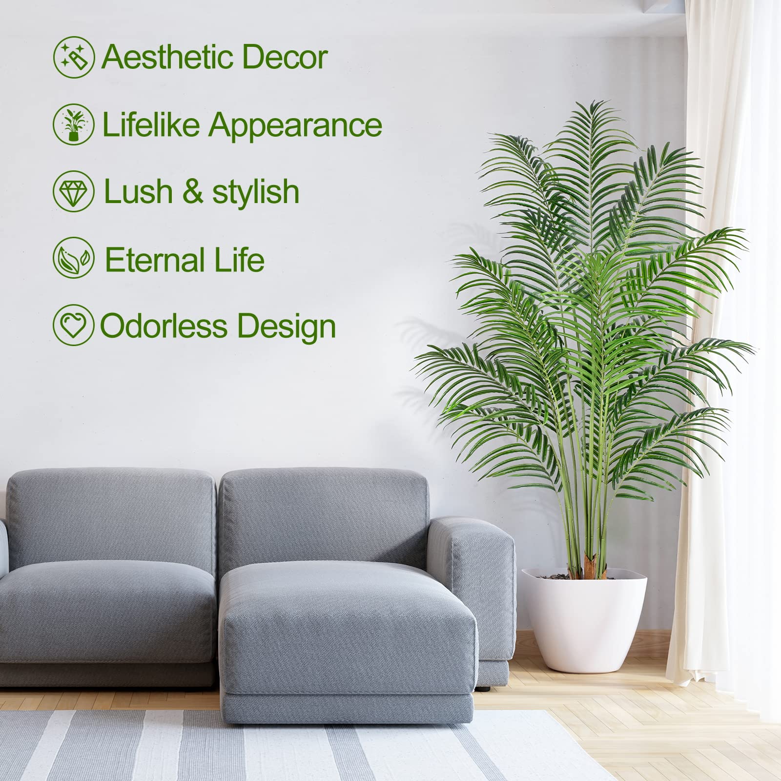 Keeplush 180cm Artificial Palm Tree | Tall Faux Areca Palm with Real Bark