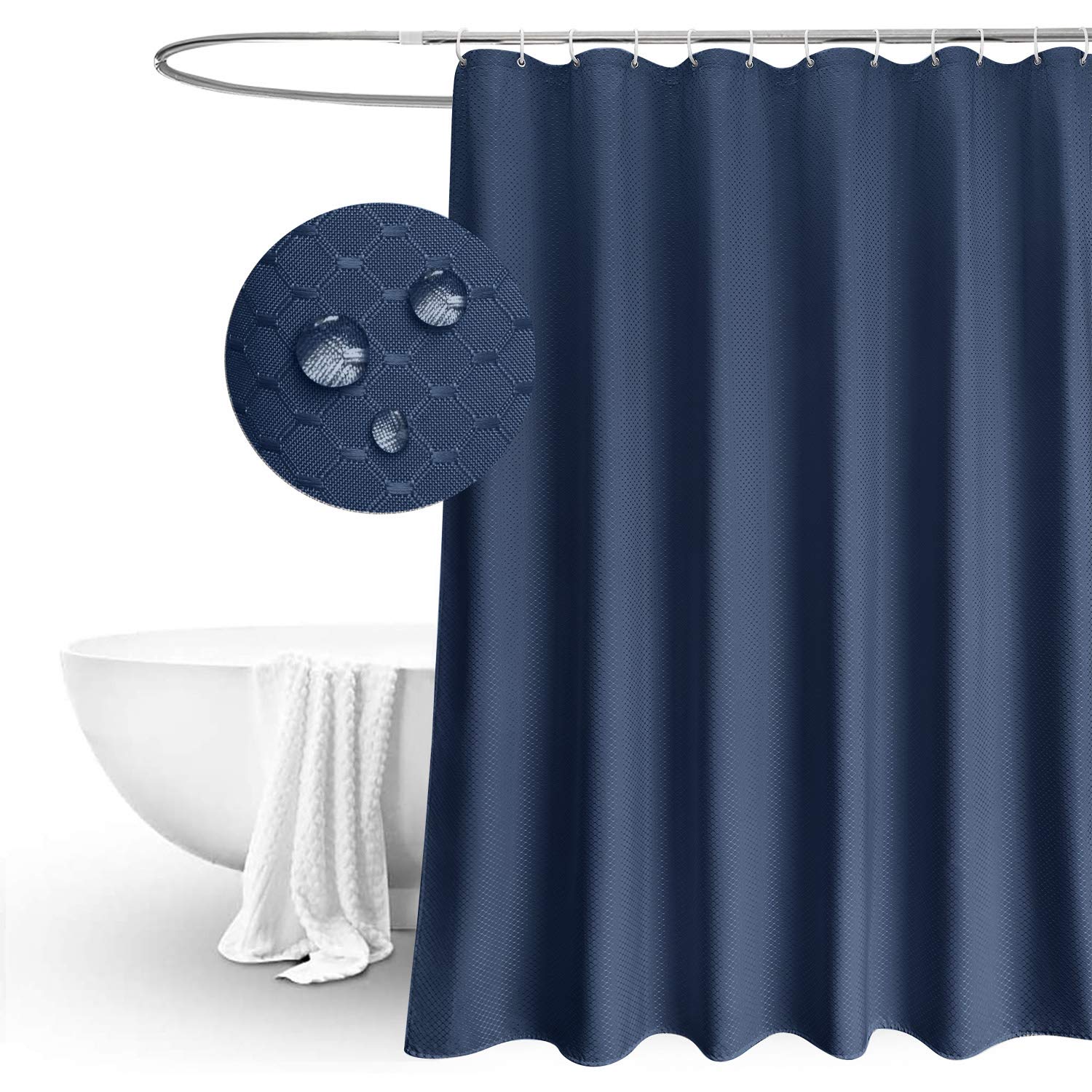 EurCross Blue Waffle Weave Shower Curtain | Heavyweight Fabric 180x180cm