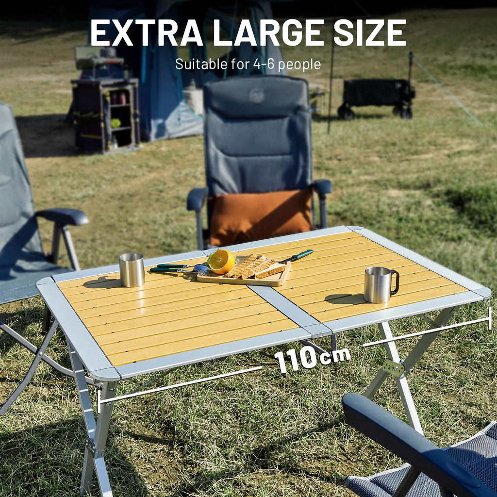 Timber Ridge Folding Camping Table | 110x70cm Aluminium Roll Up Table