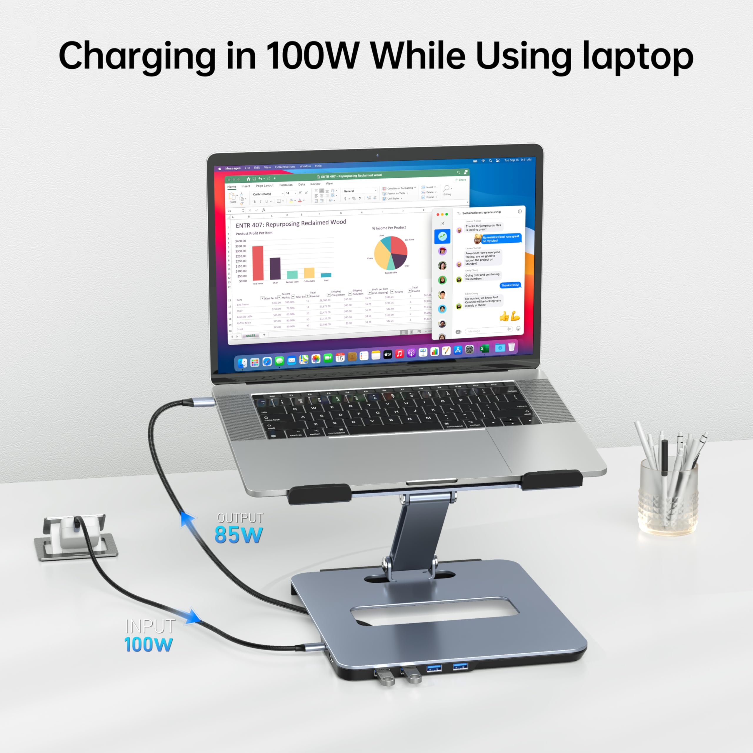 BENFEI Ergonomic Laptop Stand with 6-in-1 USB-C Hub | 4K@60Hz HDMI & 100W PD