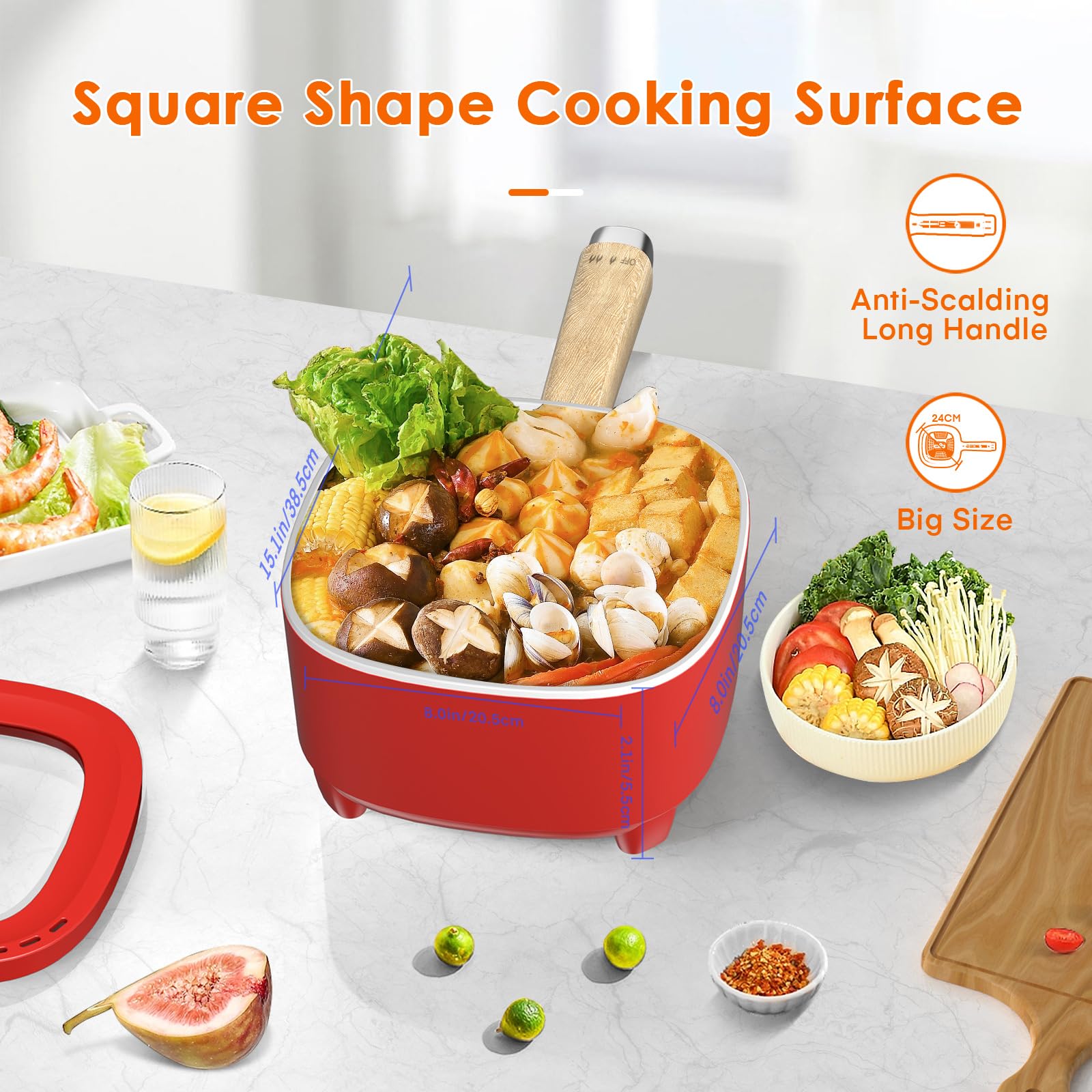 Audecook 2L Electric Hot Pot | Non-Stick Ceramic Portable Multicooker