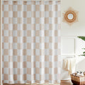 Checkered Shower Curtain – Beige Retro Waterproof Polyester