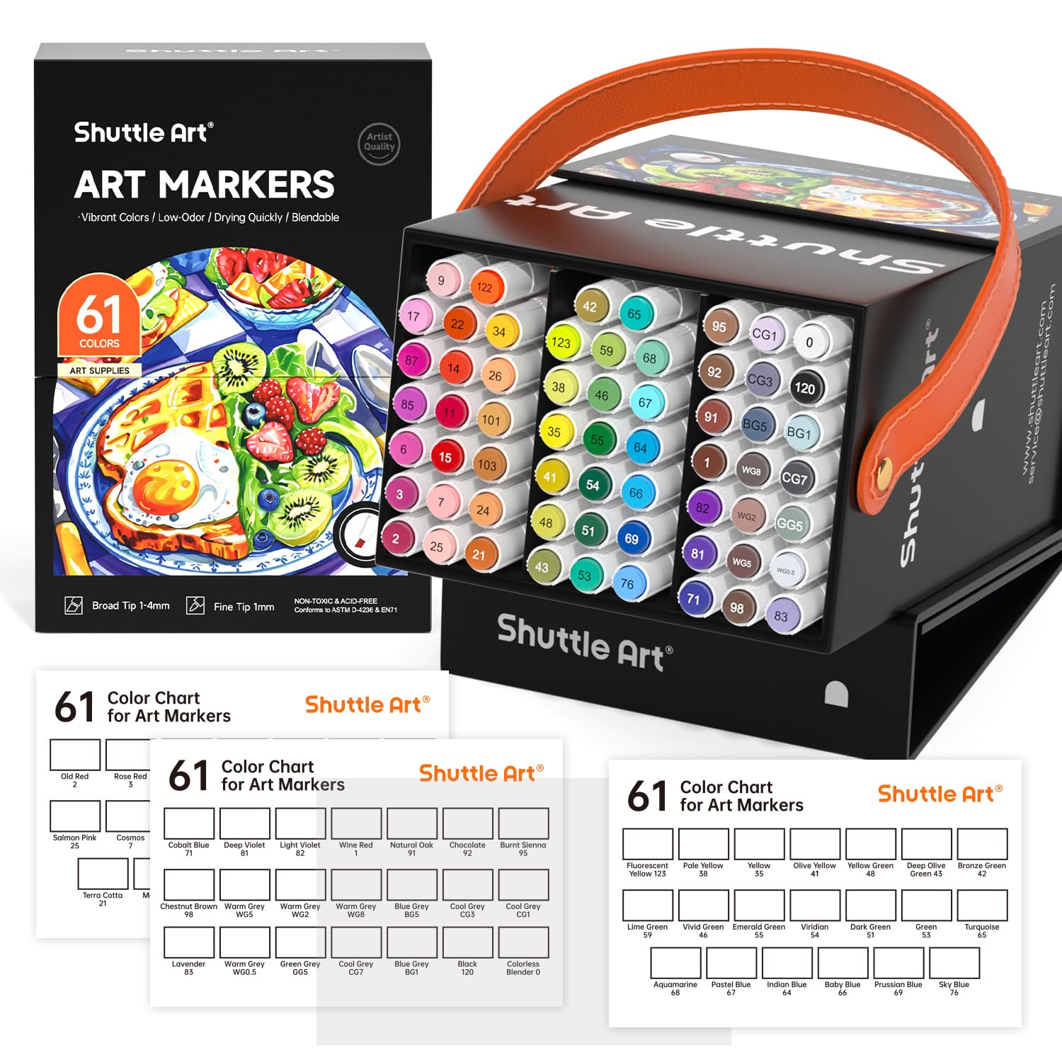 Shuttle Art 61 Colors Alcohol Markers | Dual Tip Art Pens with Case