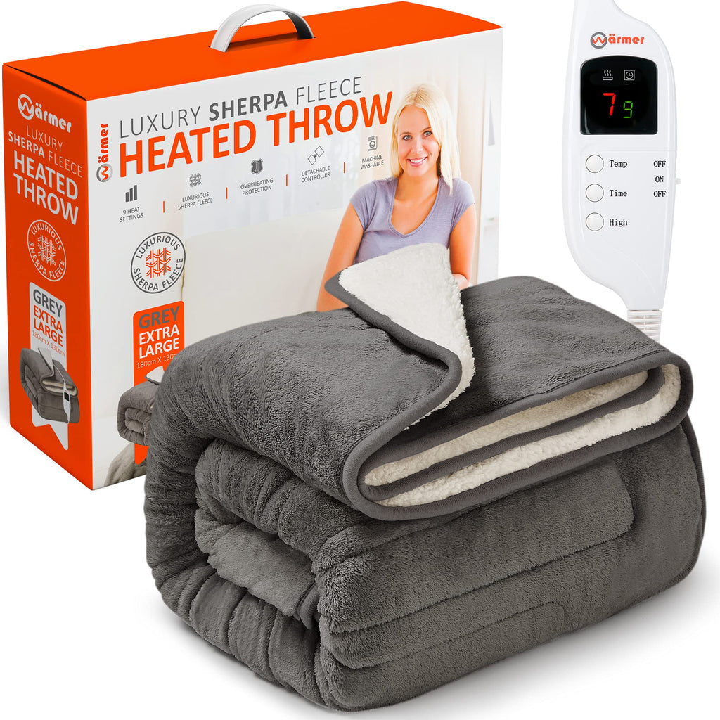 Wärmer Electric Heated Throw Blanket - 130x180cm Extra Large - Grey