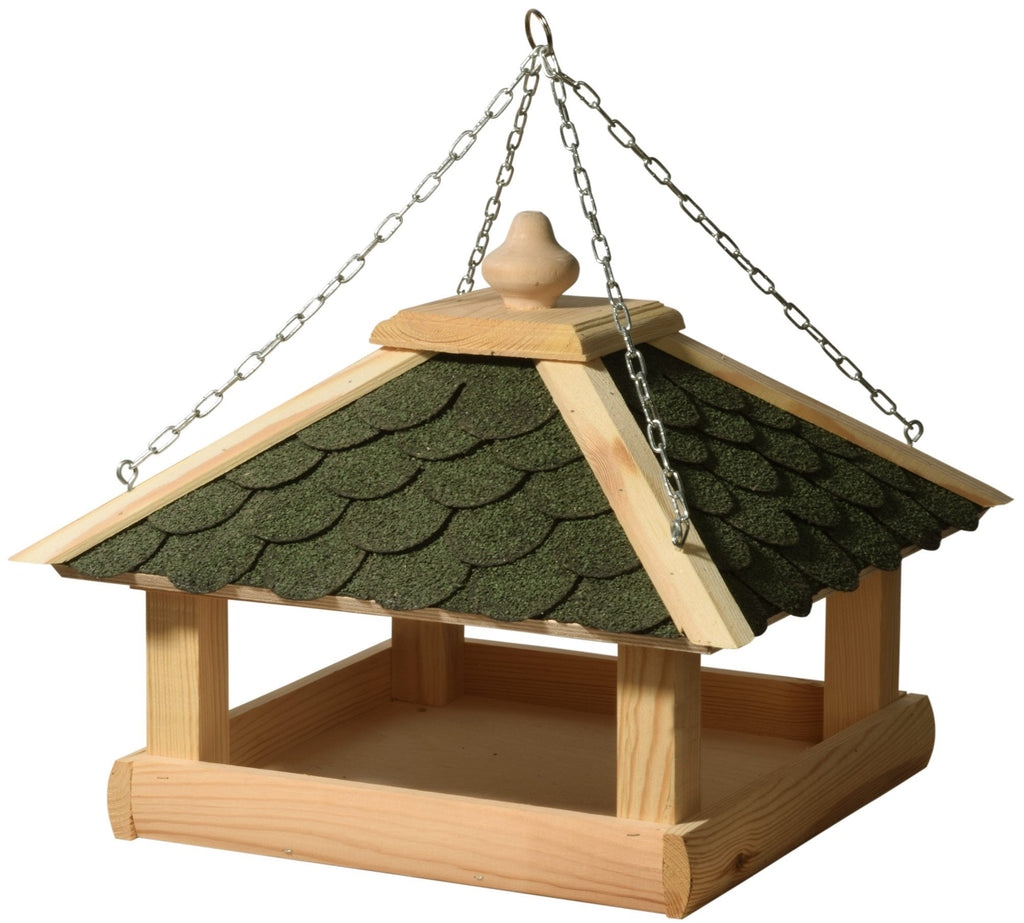 dobar Wooden Bird House – Weatherproof Pine Feeder with Green Bitumen Roof
