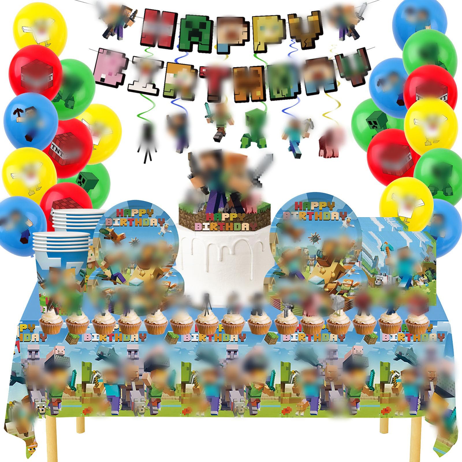 Minecraft Birthday Party Decorations & Tableware Set - 86 Pcs
