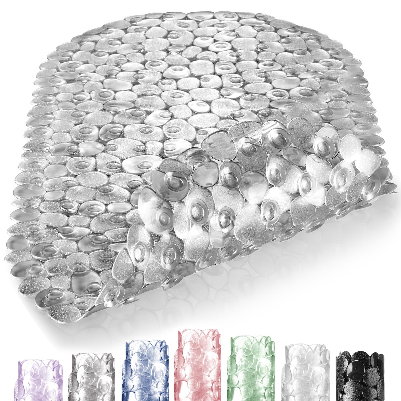 DOPROP Pebble Non-Slip Shower Mat – PVC Bath Mat with Suction Cups, Gray