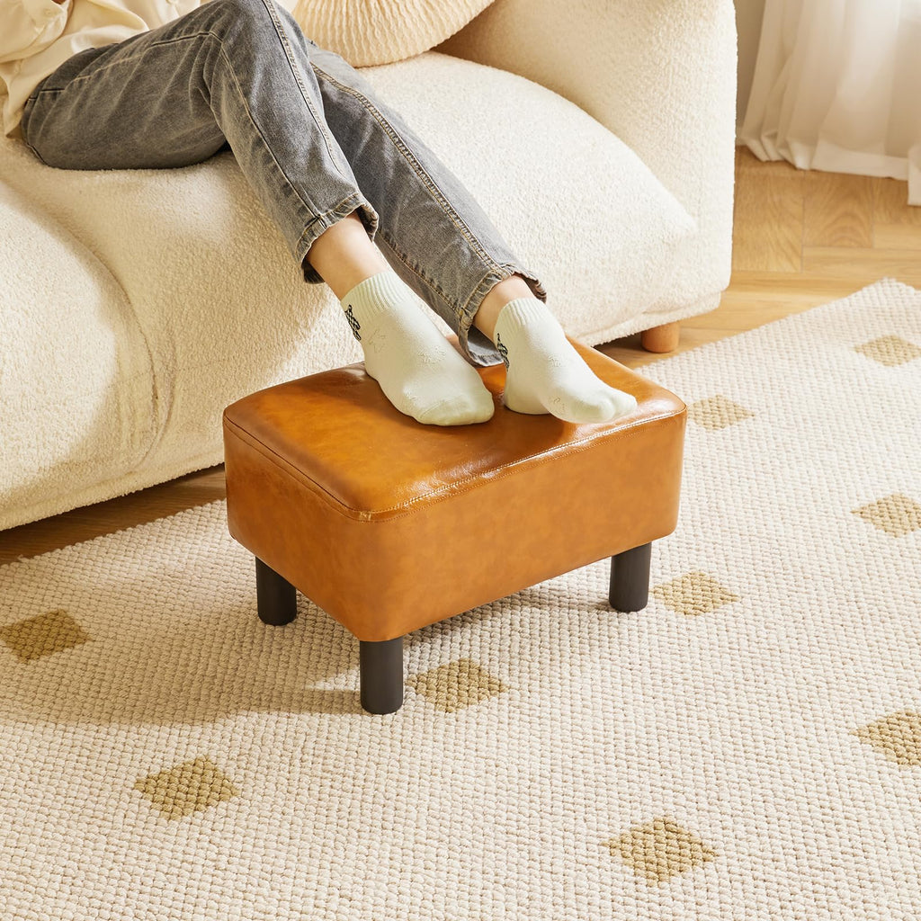 IBUYKE 16.54" Small Footstool PU Leather Ottoman Footrest Modern Home Living Room Bedroom Rectangular Stool, with Padded Seat Pine Wood Legs - image 3
