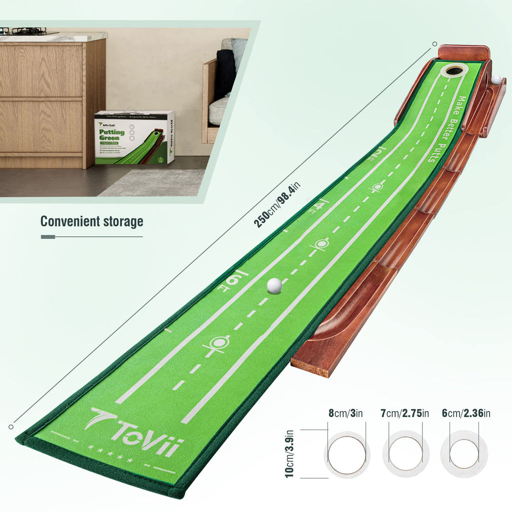 ToVii Golf Putting Mat – Pine Wood Practice Green with Auto Ball Return