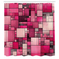 Abakuhaus Pink Fabric Shower Curtain | Y2K Squares Waterproof Decor with Hooks