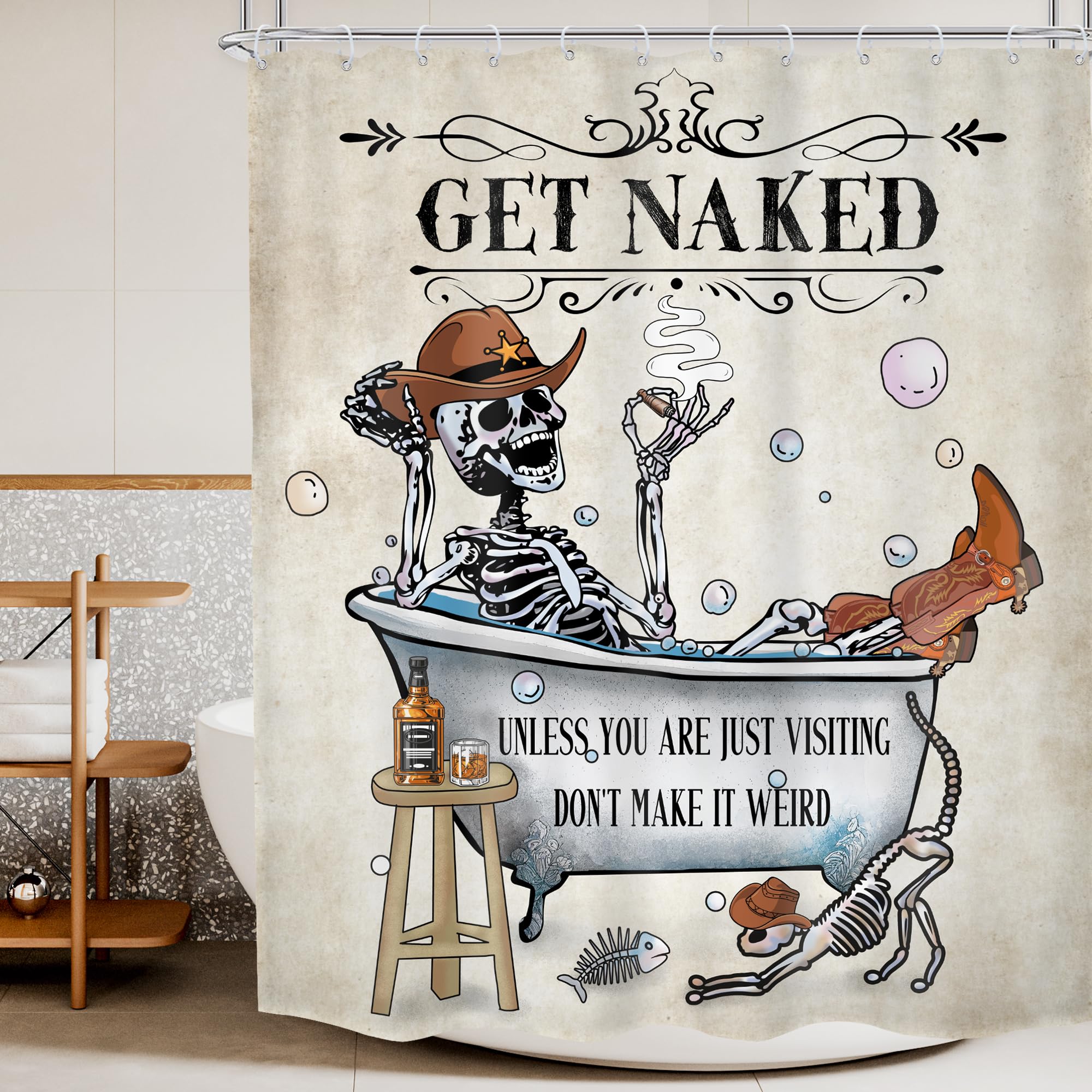 Western Cowboy Skeleton Shower Curtain | 60x72 Waterproof
