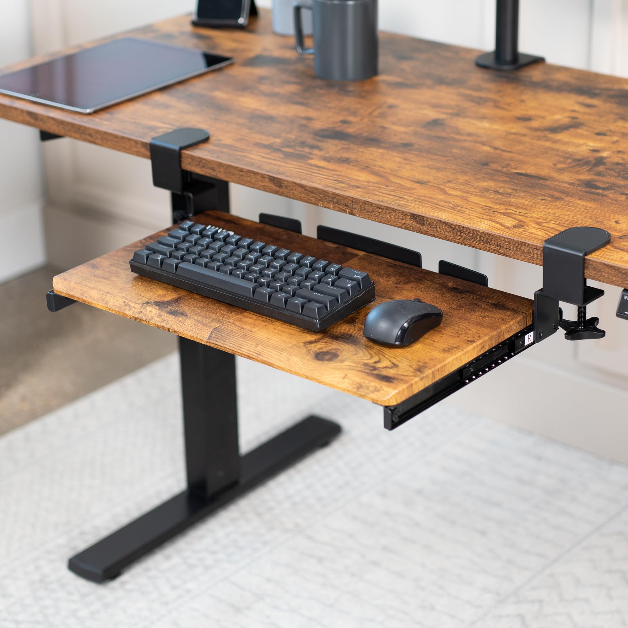 VIVO Small Under Desk Keyboard Tray | C-Clamp Mount, Rustic Brown