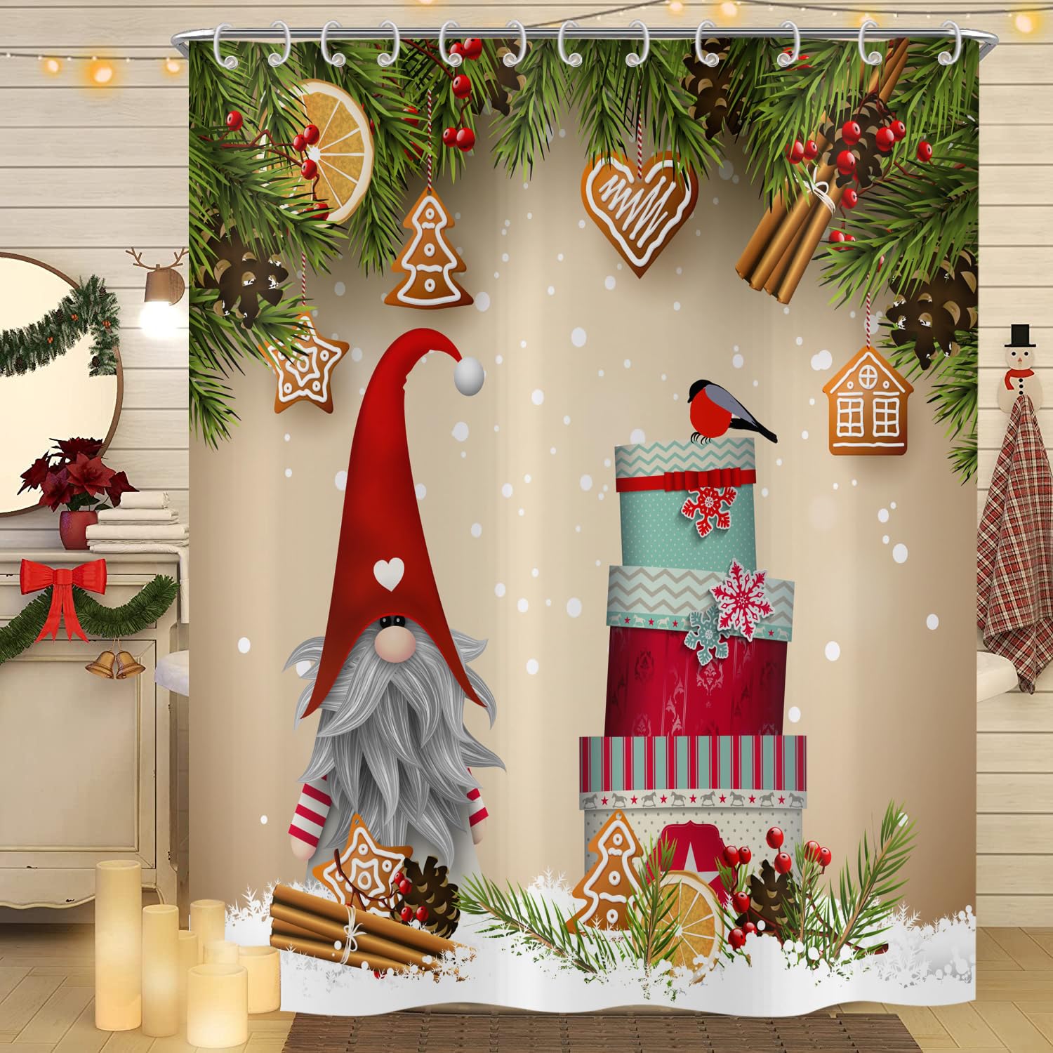 Hnmdmyi Christmas Shower Curtain | Waterproof Polyester Gnome Decor