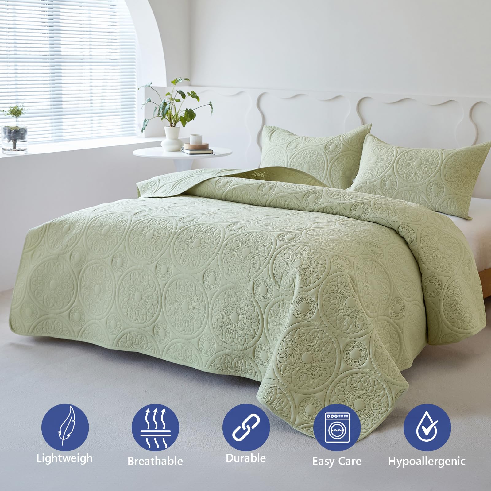Simple&Opulence King Quilted Bedspread – 3pc Reversible Floral Coverlet