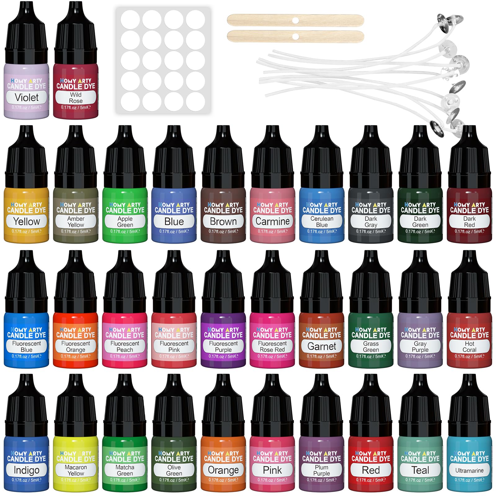 HOMY ARTY 32 Colours Liquid Candle Dye – Concentrated Wax Dye for DIY