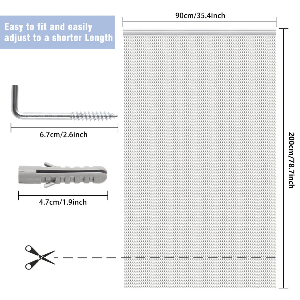 VerRich Aluminium Chain Door Curtain - Silver Fly Screen 90x200cm