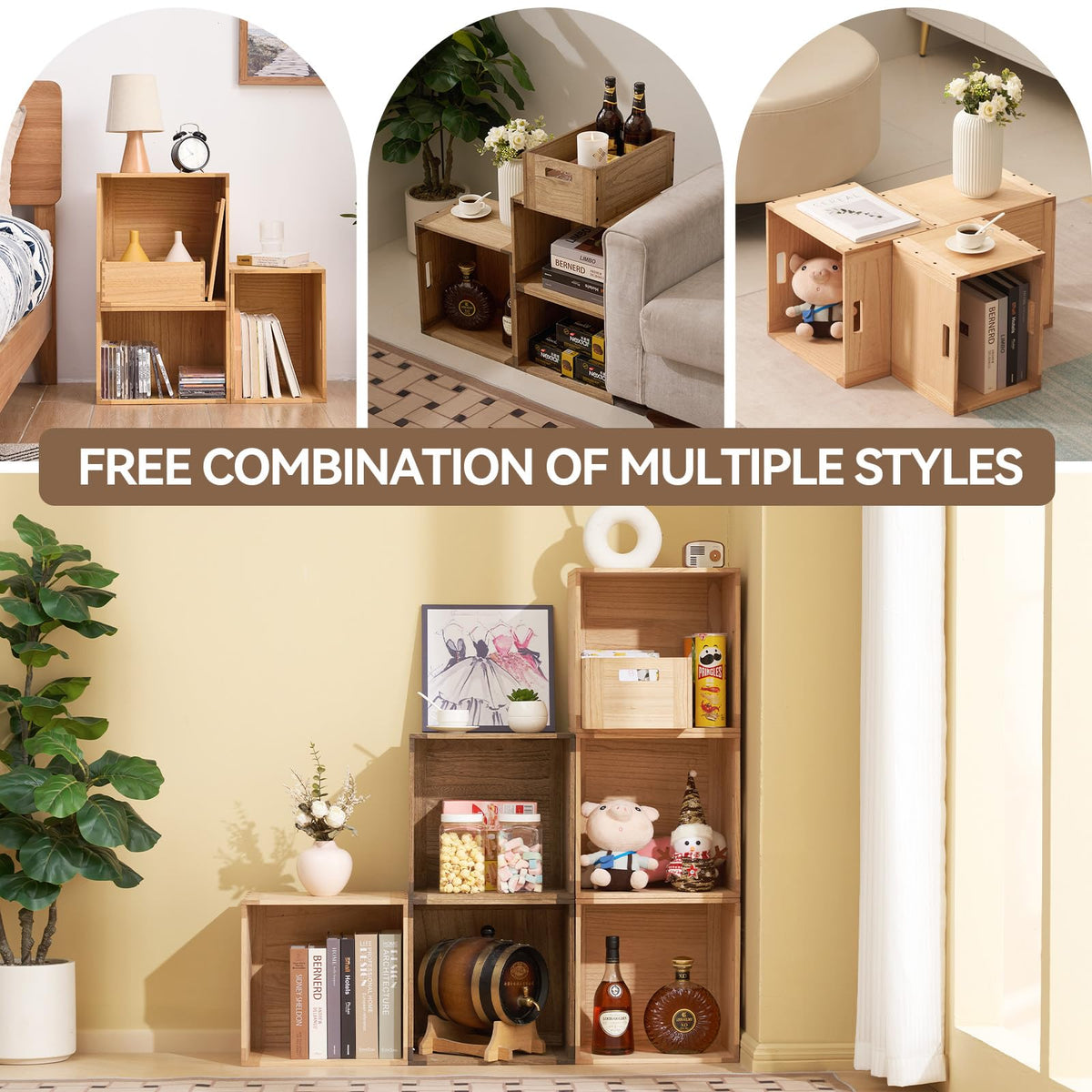 KIRIGEN Stackable Wooden Storage Cube with Handles, Natural - image 5