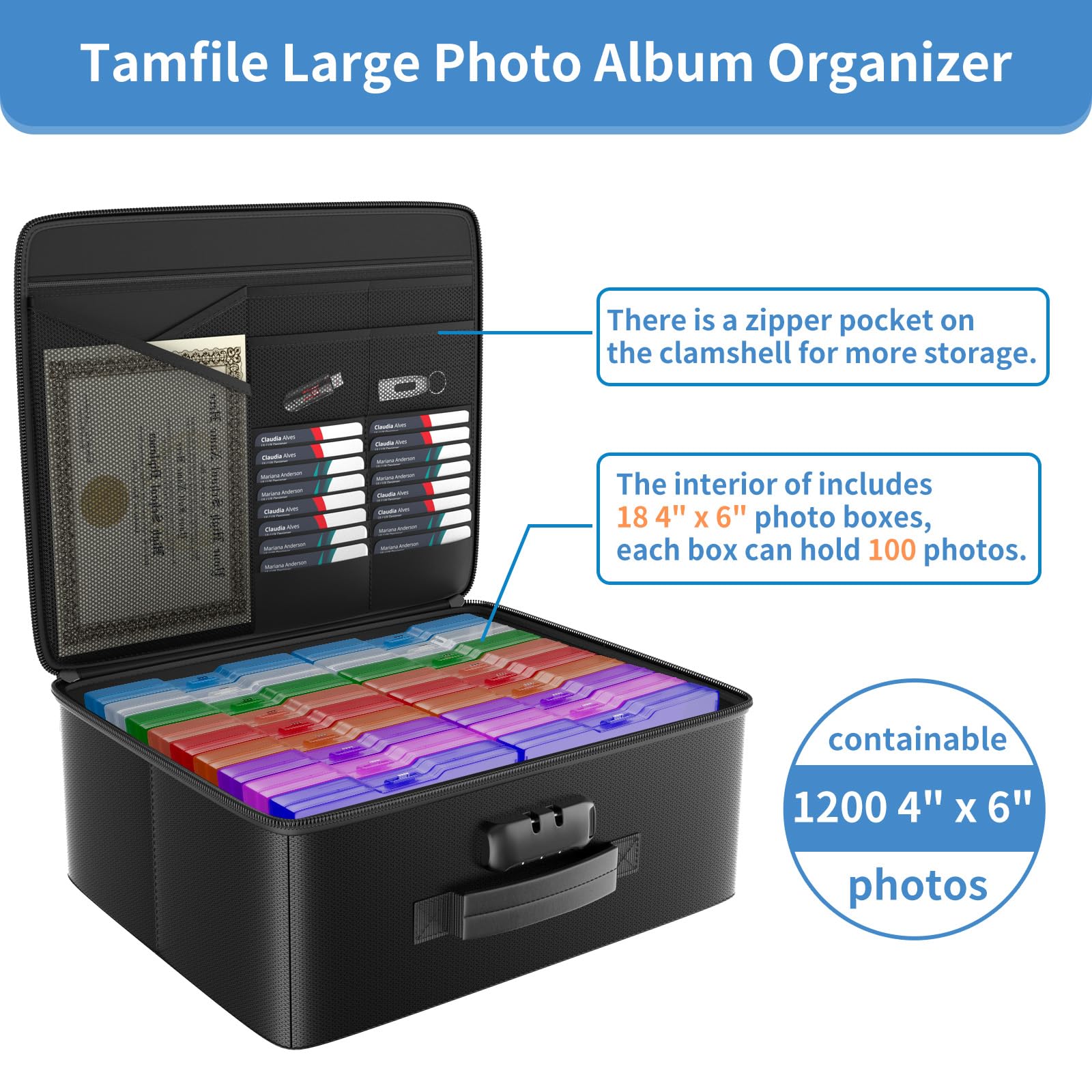 Tamfile Fireproof Photo Storage Box | 18 Inner 4x6 Cases with Lock