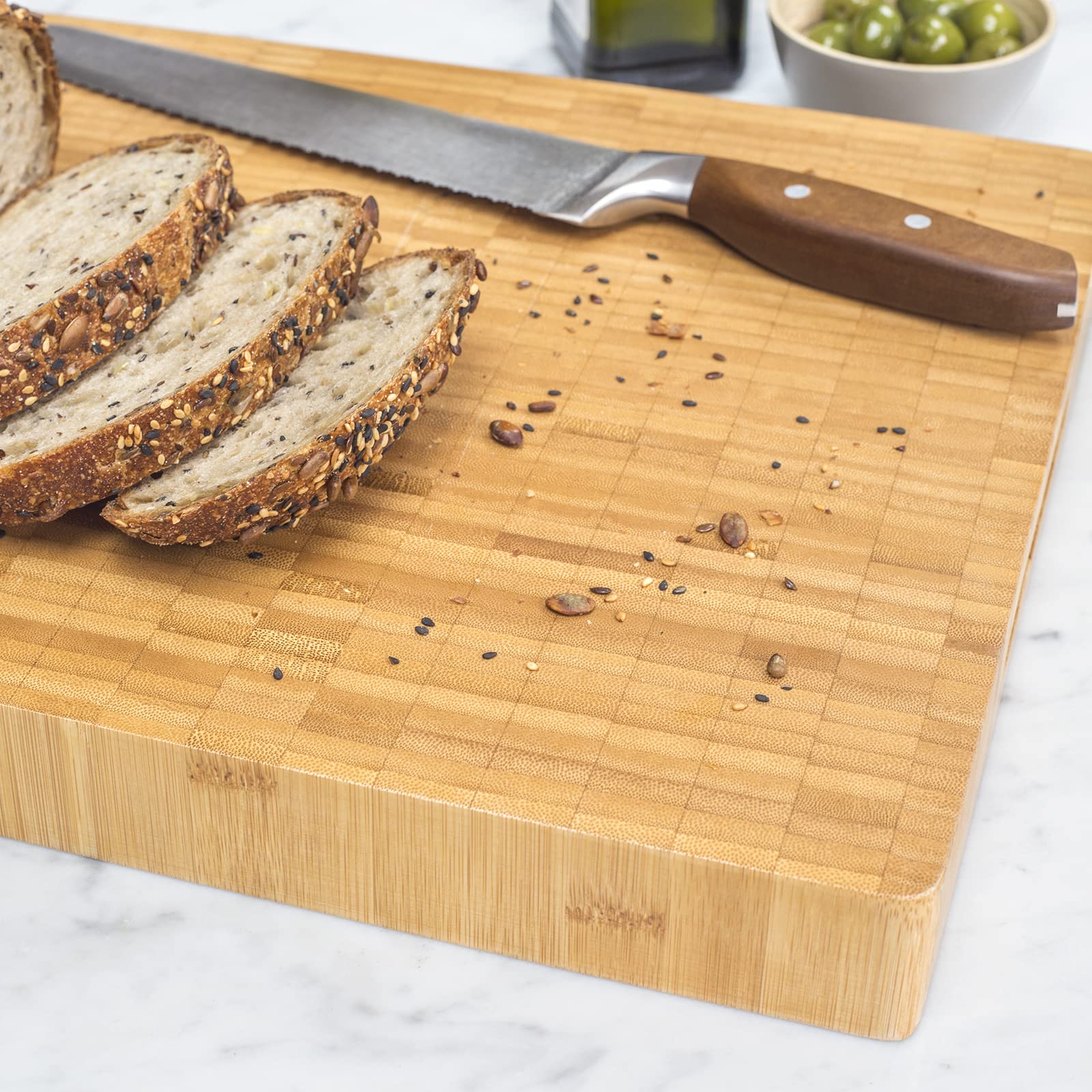 Dehaus End Grain Bamboo Chopping Board – Extra Large Butcher Block with Handles