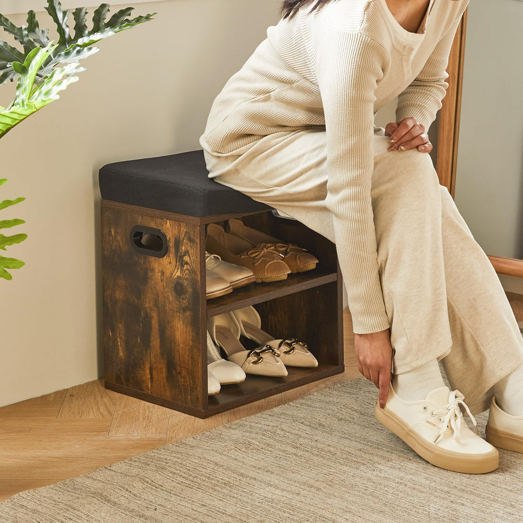 YMYNY Shoe Storage Bench with Padded Seat | 2-Tier Adjustable Rack