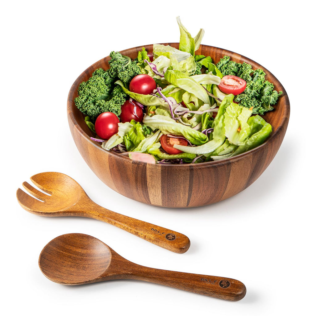 BF BILL.F Acacia Wood Salad Bowl Set | 30cm Large 3-Piece Serving Set