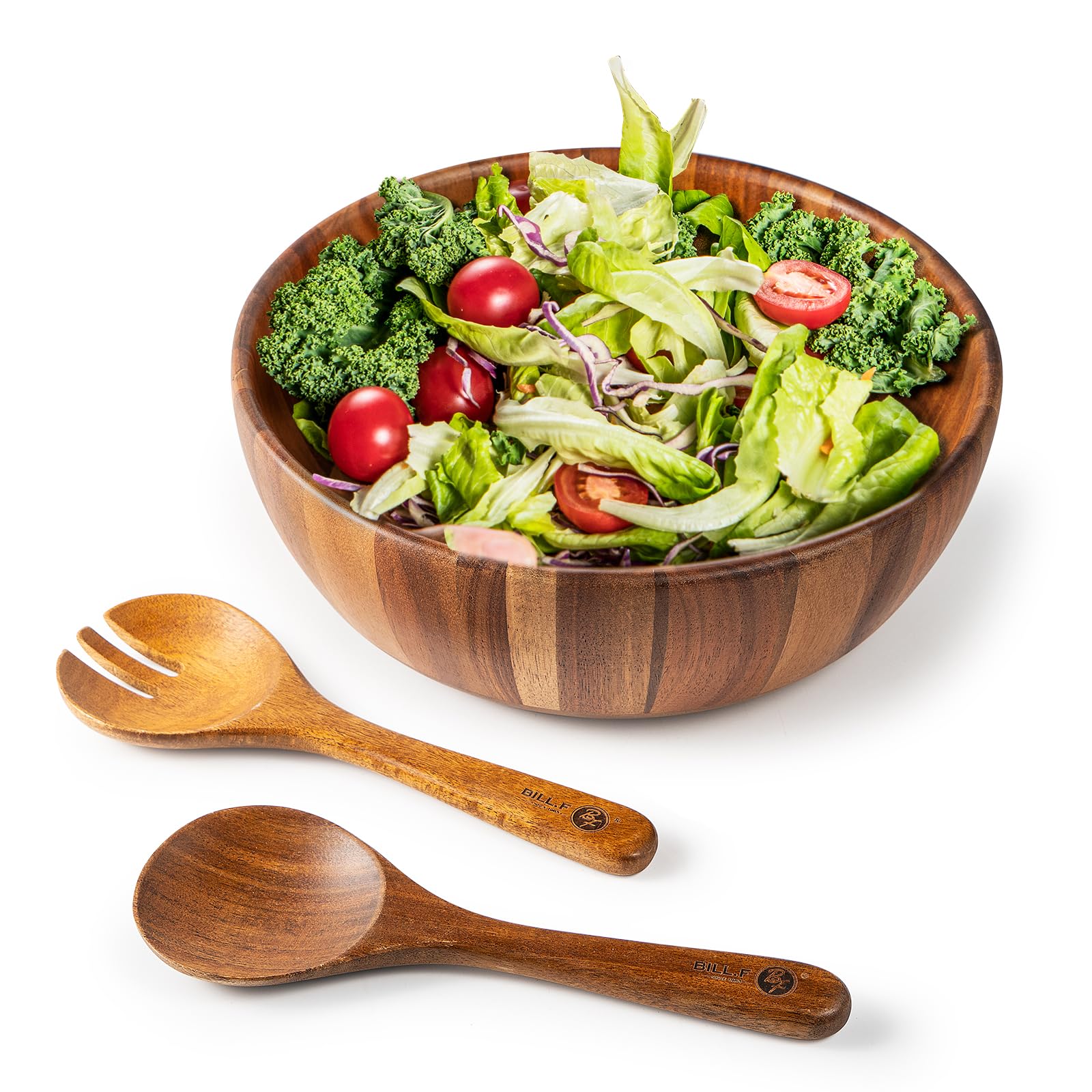 BF BILL.F Acacia Wood Salad Bowl Set | 30cm Large 3-Piece Serving Set