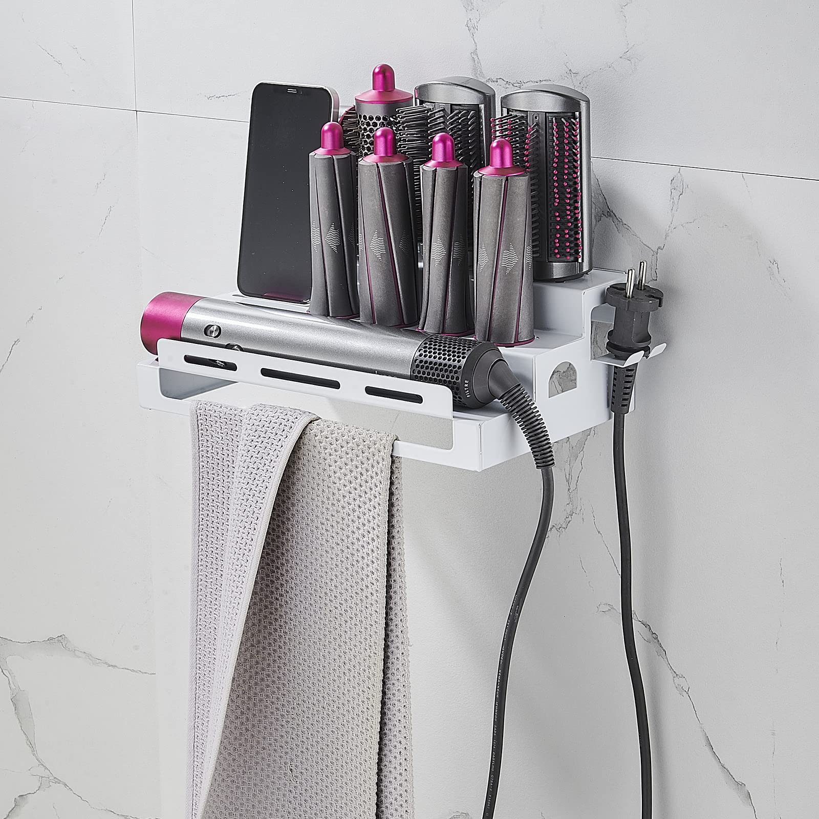 Hosoncovy Wall Mount Holder for Dyson Airwrap Styler & Brushes - White