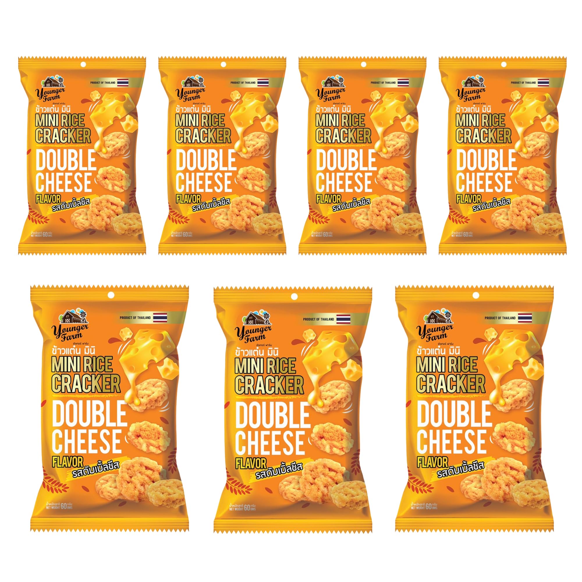 Younger Farm Double Cheese Mini Rice Crackers - Thai Sticky Rice (7 Pack)