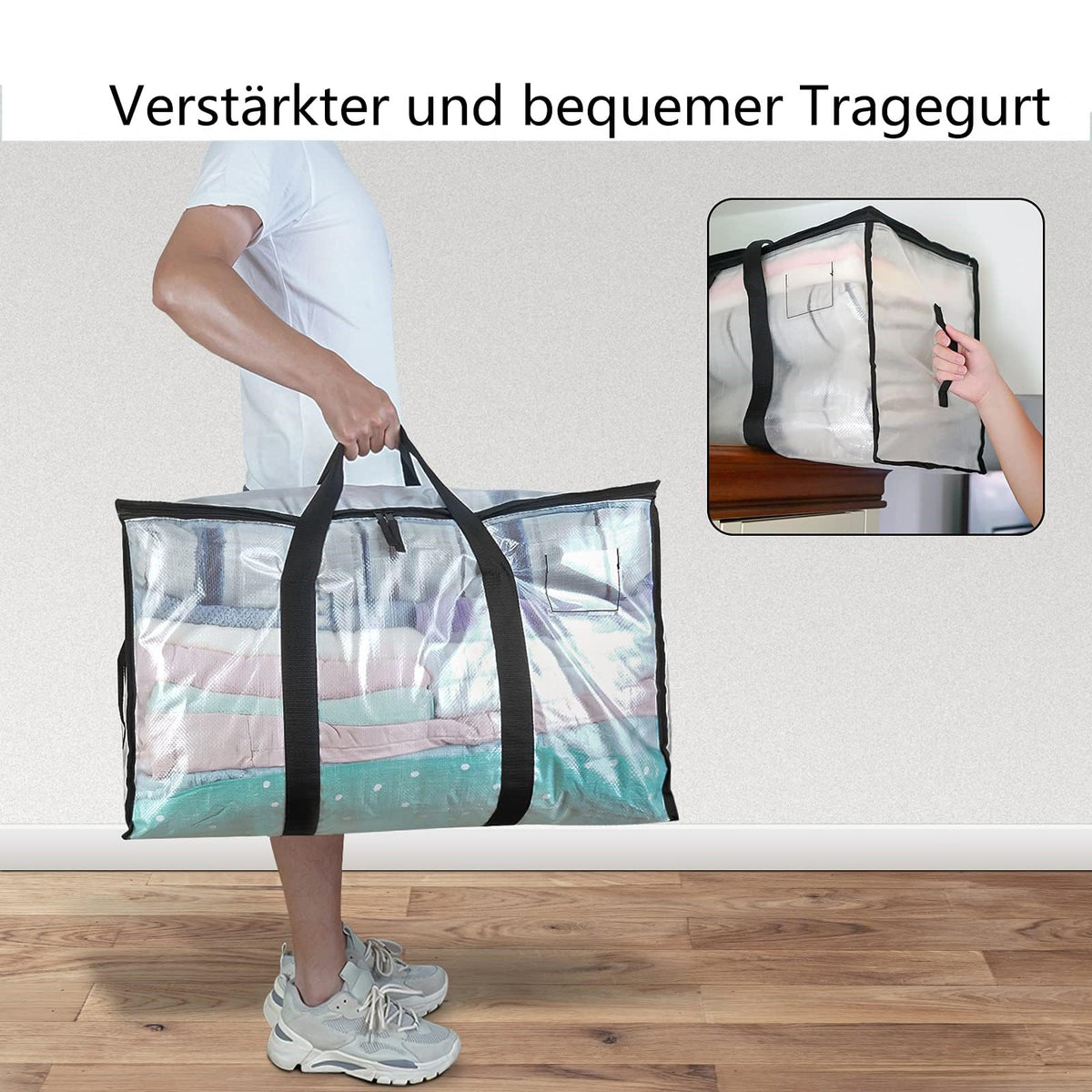 Mesiria Large Storage Bags, Heavy Duty Waterproof Clothes Storage Bag Box Moving Bag Moving Totes Moving Boxes 2, Transparent