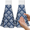 CUTHOLLOW Blue Retro Damask Microfiber Tea Towels with Loop - Set of 2